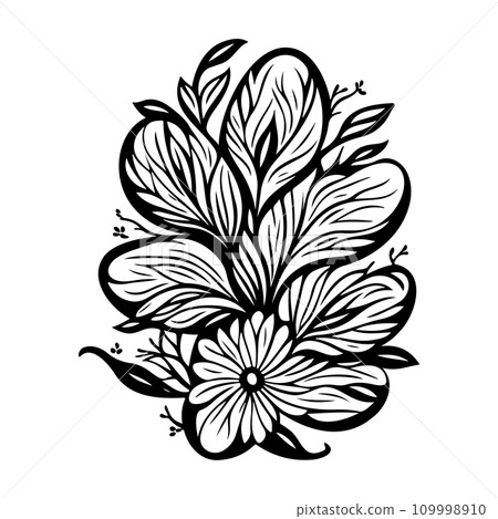 flower batik pattern Icon hand draw black colour logo symbol perfect. 109998910