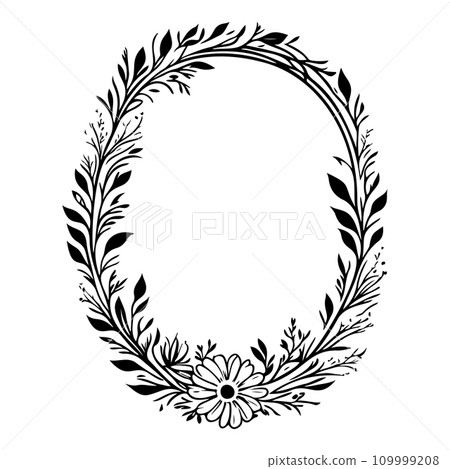 oval frame flower Icon hand draw black colour logo symbol perfect. oval frame flower Icon hand draw black colour logo symbol perfect. 109999208