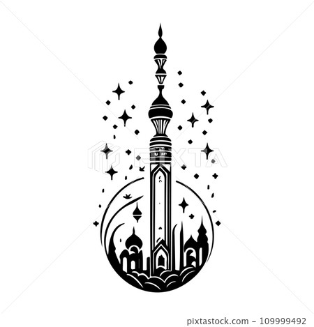 Minaret Icon hand draw black colour ramadhan logo symbol perfect. 109999492
