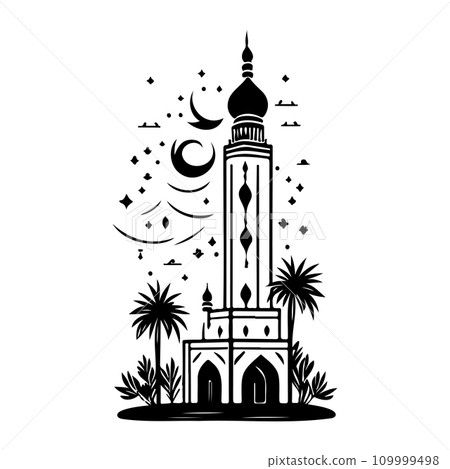 Minaret Icon hand draw black colour ramadhan logo symbol perfect. Minaret Icon hand draw black colour ramadhan logo symbol perfect. 109999498