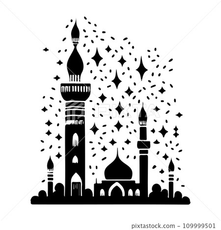Minaret Icon hand draw black colour ramadhan logo symbol perfect. 109999501