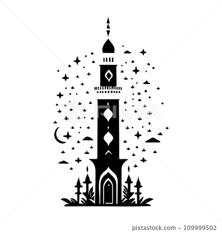 Minaret Icon hand draw black colour ramadhan logo symbol perfect. 109999502