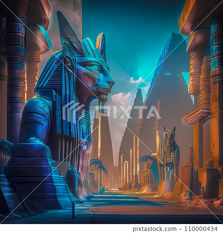 Fantasy ancient civilization of Egypt in neon colors 110000434