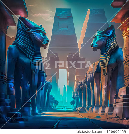 Fantasy ancient civilization of Egypt in neon colors Fantasy ancient civilization of Egypt in neon colors 110000439
