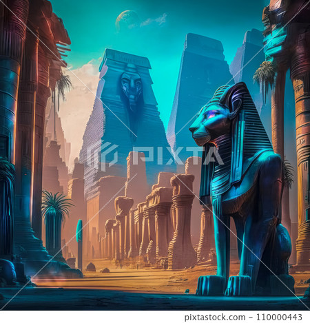 Fantasy ancient civilization of Egypt in neon colors Fantasy ancient civilization of Egypt in neon colors 110000443