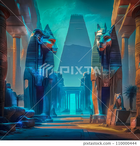 Fantasy ancient civilization of Egypt in neon colors Fantasy ancient civilization of Egypt in neon colors 110000444
