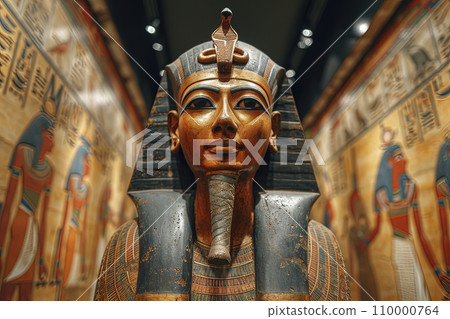 egyptian mummy on a colorful hieroglyphs wall background 110000764