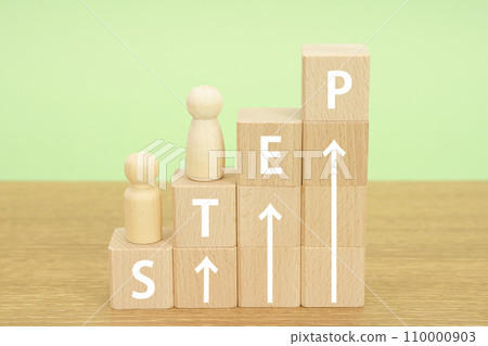 STEP image: stacked blocks, peg dolls, and STEP letters 110000903