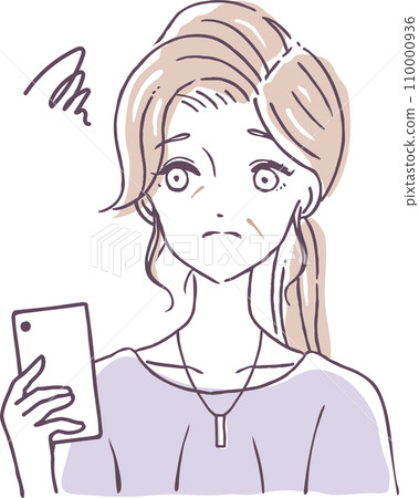 An elderly woman who doesn't know how to use a smartphone - a worried madam 110000936