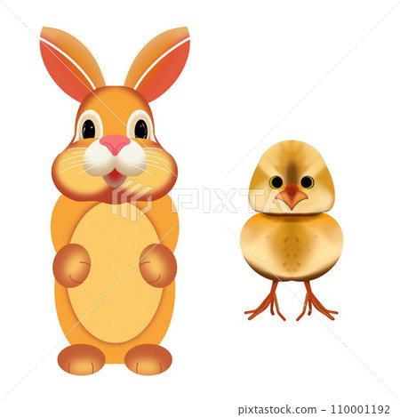 cute Easter bunny and chicken hand-drawn on a white background cute Easter bunny and chicken hand-drawn on a white background 110001192