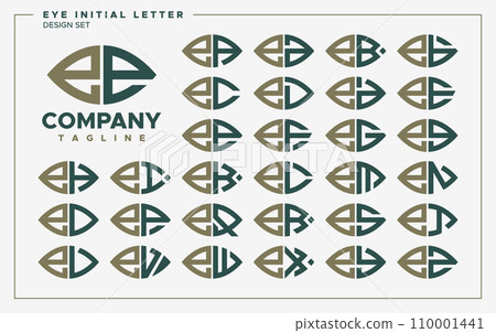 Luxury eye or leaf shape lowercase letter E EE logo design set Luxury eye or leaf shape lowercase letter E EE logo design set 110001441
