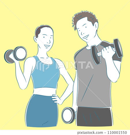 Men and women training with dumbbells 110001550