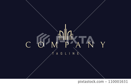 Vector golden logo with an abstract image of a palace in a linear style. Vector golden logo with an abstract image of a palace in a linear style. 110001631