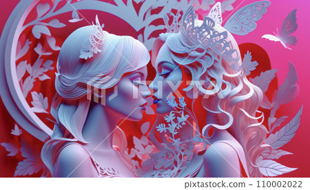 Love between girls, valentine, symbolism and romance of love, February 14, Valentine's Day Love between girls, valentine, symbolism and romance of love, February 14, Valentine's Day 110002022