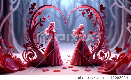 Love between girls, valentine, symbolism and romance of love, February 14, Valentine's Day 110002024