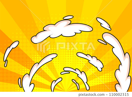 Sunset comic background. Bright pop art with halftone color. Comics book cartoon, magazine cover. Funny retro pattern strip mock up illustration 110002315