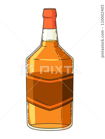 Whiskey bottle. Product packaging brand design. Mock up bottle of bourbon whiskey alcohol drink. Advertising banner vector colored illustration 110002405