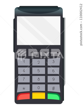 Payment pos terminal. NFC payment machine concept. Bank payment terminal, mockup. Vector illustration in flat design 110002412
