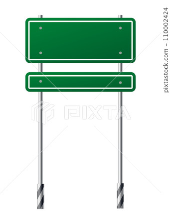 Green traffic sign. Road board text panel, mockup signage, direction highway city signpost location street way. Isolated information sign. Blank board with place for text. Vector illustration 110002424