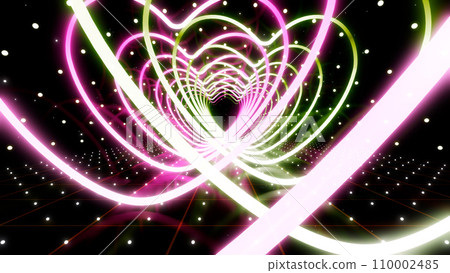 Heart Neon Line Love Tunnel Glowing Fluorescent Light Stage CG Background 3D Illustration 110002485