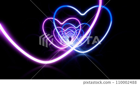 Heart Neon Line Love Tunnel Glowing Fluorescent Light Stage CG Background 3D Illustration 110002488