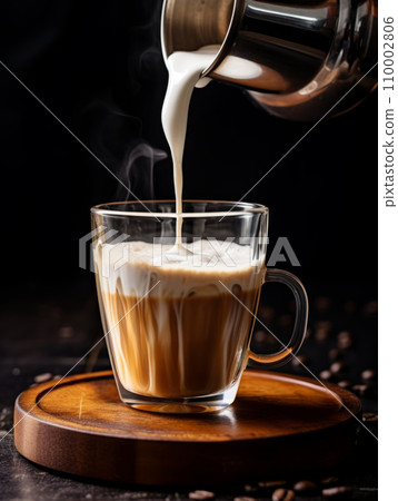 coffee latte with cream being poured into it showing the texture and refreshing look of the drink coffee latte with cream being poured into it showing the texture and refreshing look of the drink 110002806