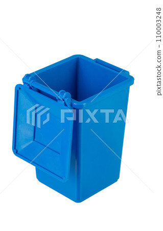 Blue recycling bin isolated on white background. Garbage, trash bin 110003248