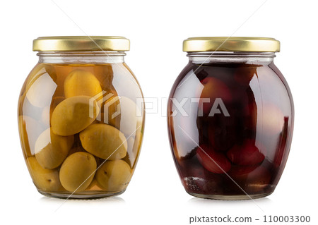 Two olives bottles on white background. File contains clipping path. 110003300