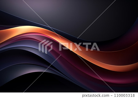 An elegant, harmonious abstract design emerges from a dark background, presenting a smooth, colorful curve blending shades of blue, orange, red, purple, and yellow. 110003318