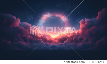 Futuristic neon circle in the clouds. 3d rendering. 110004241