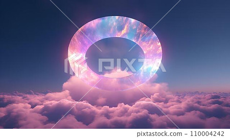 Futuristic neon circle in the clouds. 3d rendering. 110004242
