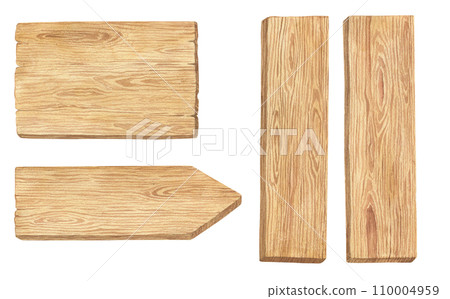 Watercolor illustration set of wood texture, wooden planks or direction pointer signpost isolated. Handmade. 110004959