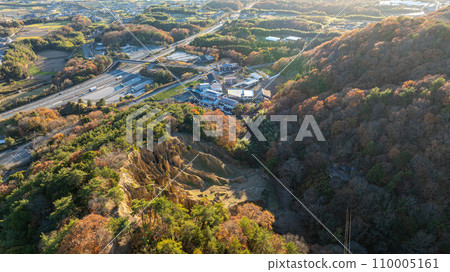 [Awa City, Tokushima Prefecture] View from near the top of Hatodake, the earth pillar of Awa [Aerial photo] 110005161