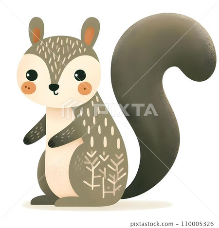 watercolor Cute cartoon squirrel isolated on a white background. generative AI  110005326