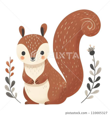 watercolor Cute cartoon squirrel isolated on a white background. generative AI  110005327