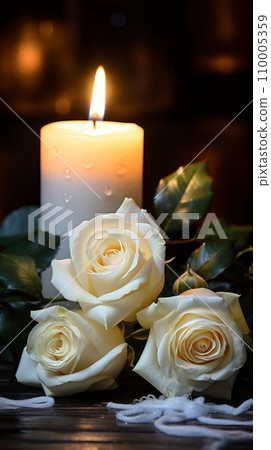 White rose and burning candles White rose and burning candles 110005359