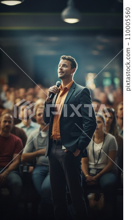Man speaker performing on stage 110005560