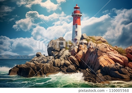 Lighthouse in the waves of the ocean Lighthouse in the waves of the ocean 110005568