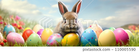 Easter bunny among Easter eggs Easter bunny among Easter eggs 110005590