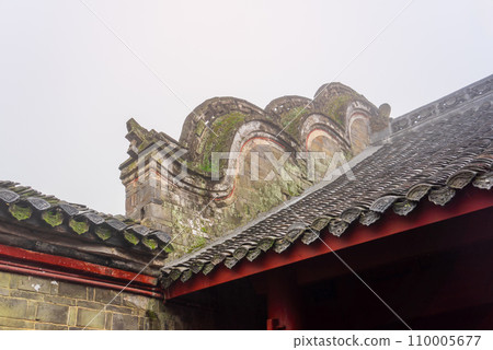 The mysterious ancient building complex of Wudang Mountain in the fog. 110005677