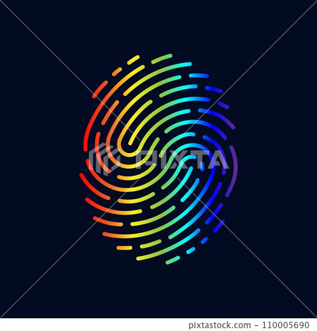 Fingerprint on dark. Rainbow colors human thumbprint, lgbtq identification symbol. Privacy and personal security service, decent vector sign 110005690