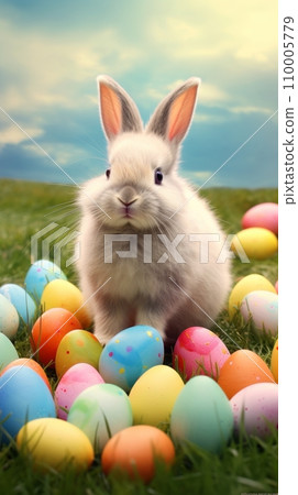 Easter bunny among Easter eggs 110005779