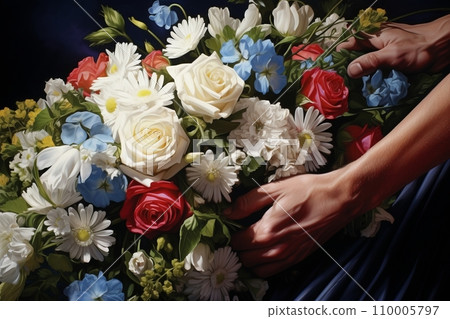 Funeral bouquet of various colorful flowers 110005797