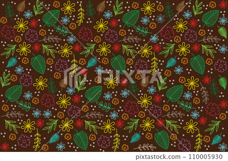 Illustration color line of the flower and leaves on brown background. 110005930