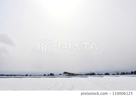 長井郊區的田野上覆蓋著白雪,陽光明媚。 長井郊區的田野上覆蓋著白雪,陽光明媚。 110006125