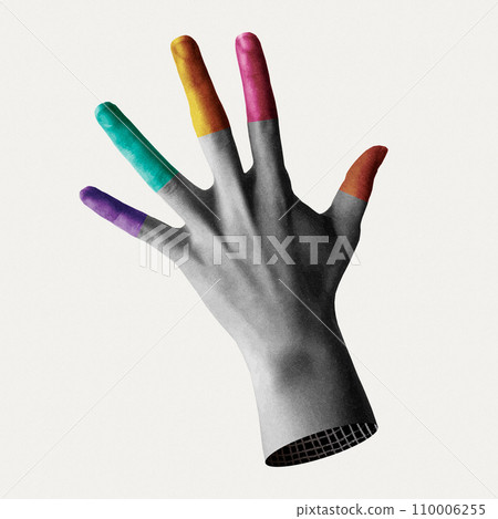 Hand with fingers of different colors in vector illustration Hand with fingers of different colors in vector illustration 110006255