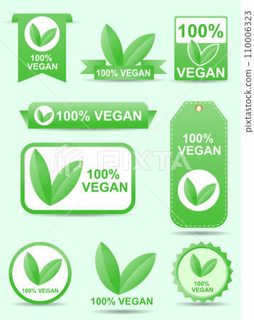 Vector drawing. Set of signs 100% vegan Vector drawing. Set of signs 100% vegan 110006323