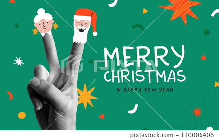 Santa Claus finger puppet for Christmas retro collage illustration Santa Claus finger puppet for Christmas retro collage illustration 110006406