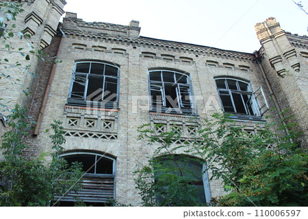 An old abandoned house. The devastation, the decline of the house of the city after the war. Refugees aftermath of war earthquakes 110006597