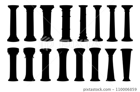 AI-generated content. Different columns silhouettes set. Isolated romanian, greek ancient architecture elements. Classic column icons, vector symbols collection AI-generated content. Different columns silhouettes set. Isolated romanian, greek ancient architecture elements. Classic column icons, vector symbols collection 110006859